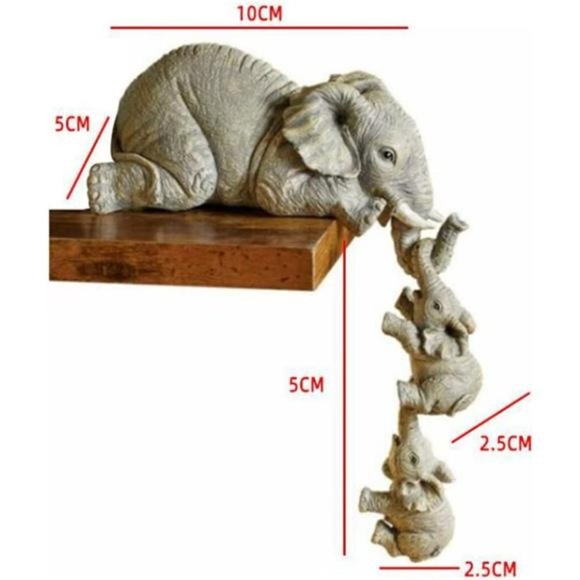 3 Pcs/Set Elephant Shelf Sitter, Elephant Mother Hanging Two Babies Statue - Picture 4 of 4